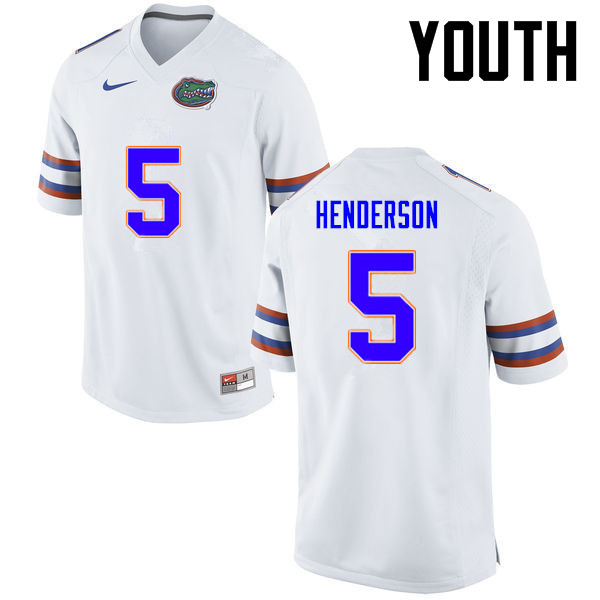 Youth Florida Gators #5 CJ Henderson College Football Jerseys-White - Click Image to Close